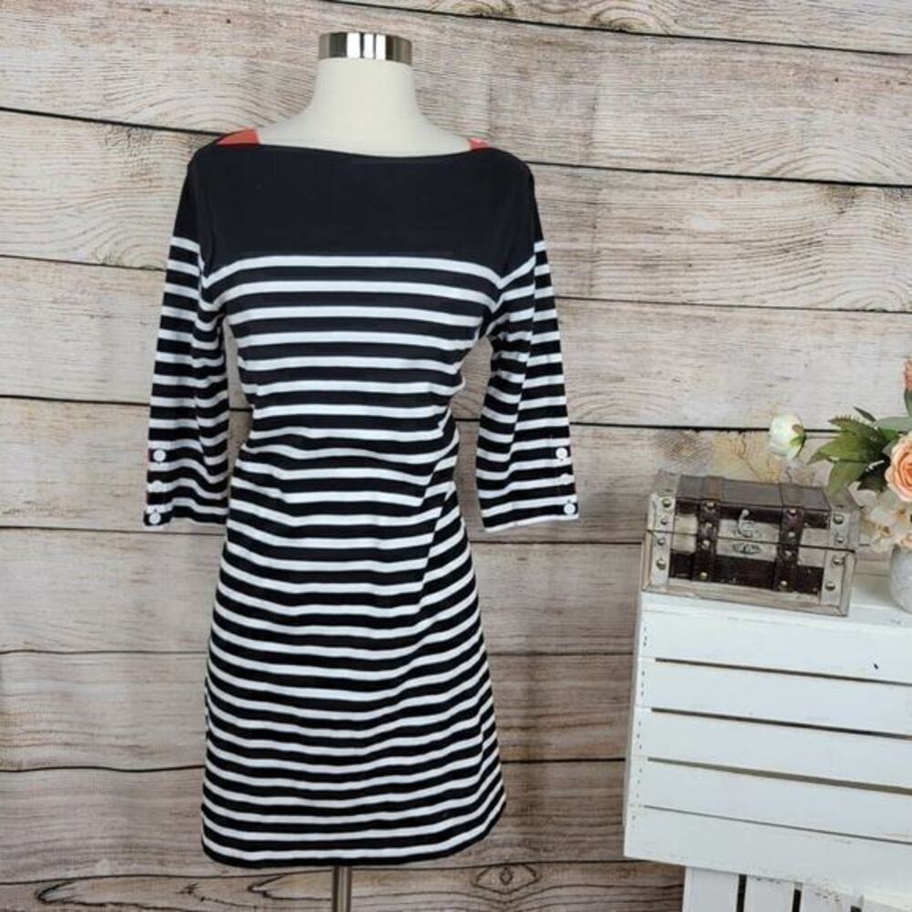 Joan Vass Colorblock Striped Three Quarter Sleeve Dress Large Petite